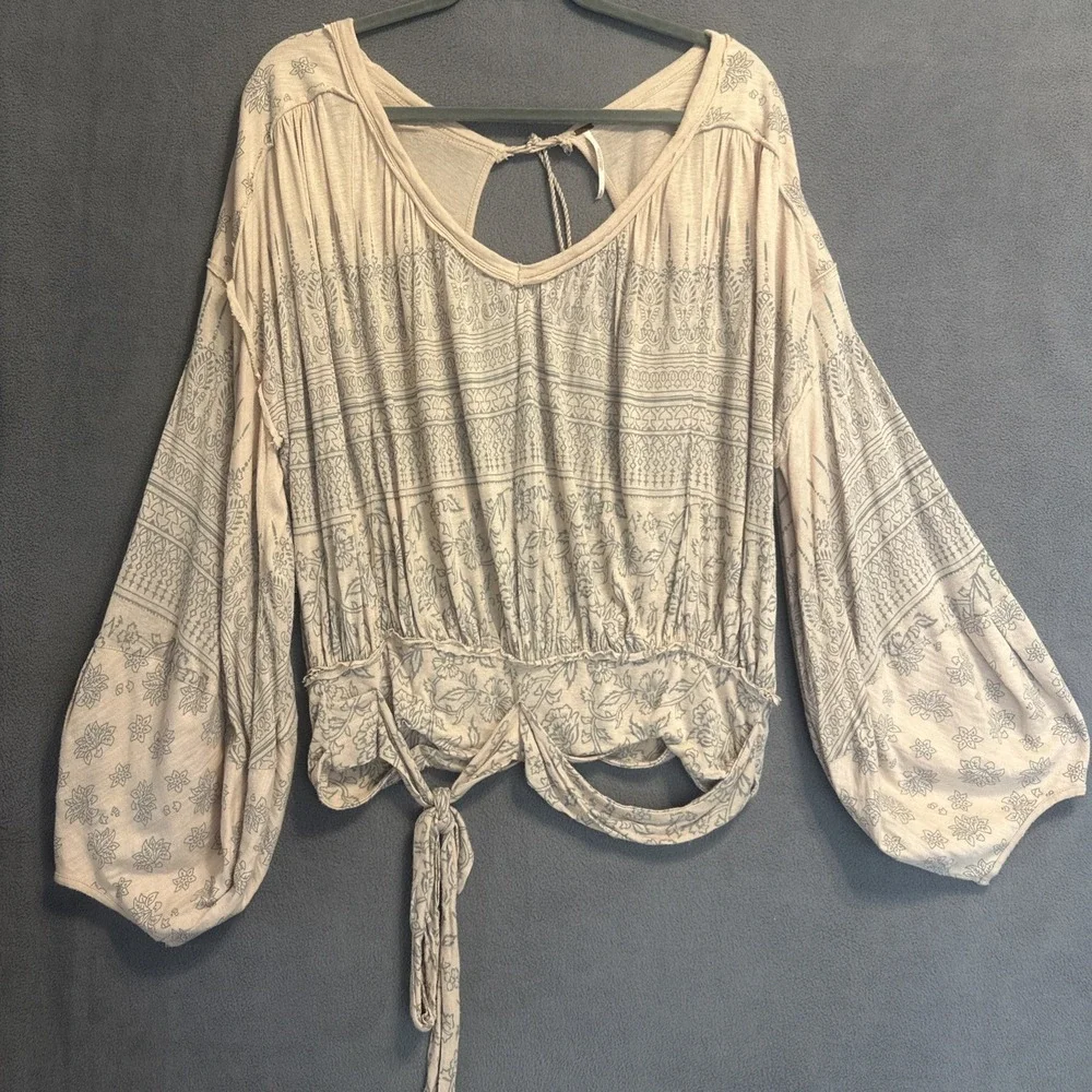 Free People Weekend Warrior Tie Waist Open Back Top Size S Hippie Boho Festival - Picture 3 of 10